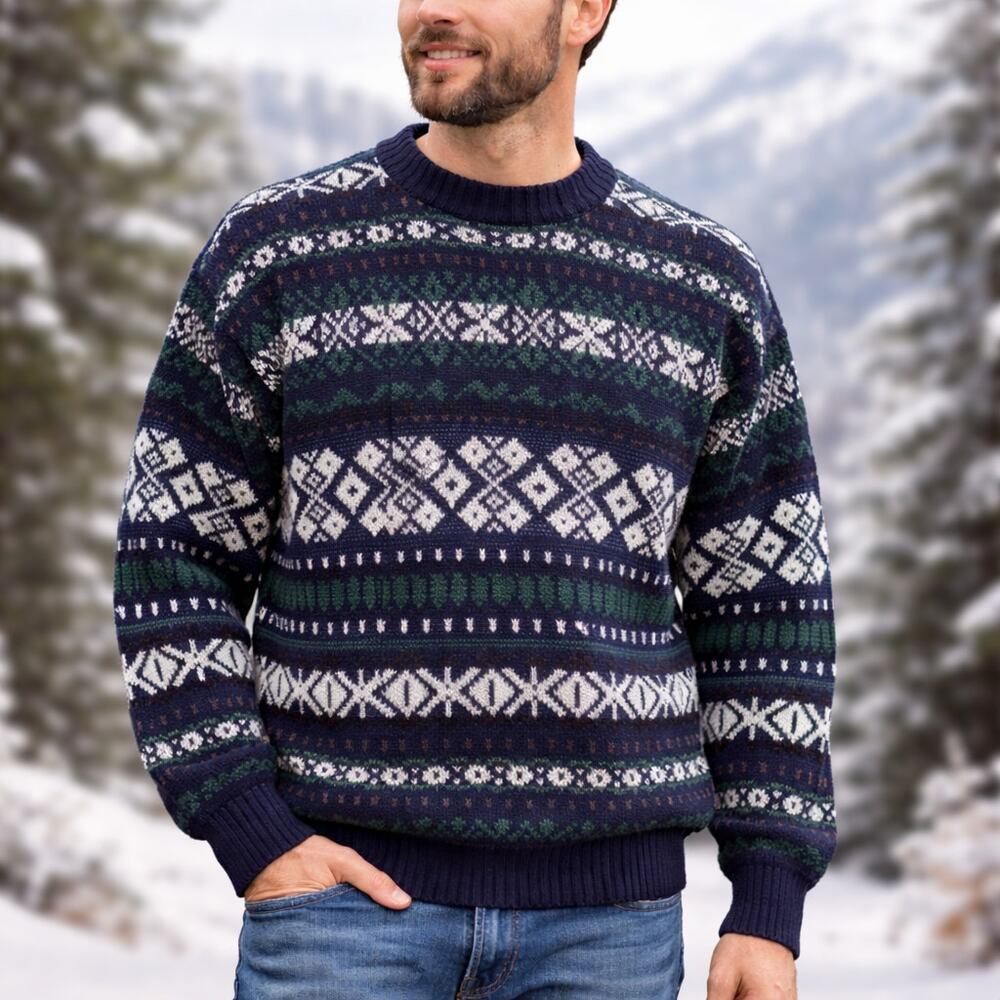 Vintage 90s Men's Large Fair Isle Sweater Acrylic USA Made Nordic Ski 48” Chest